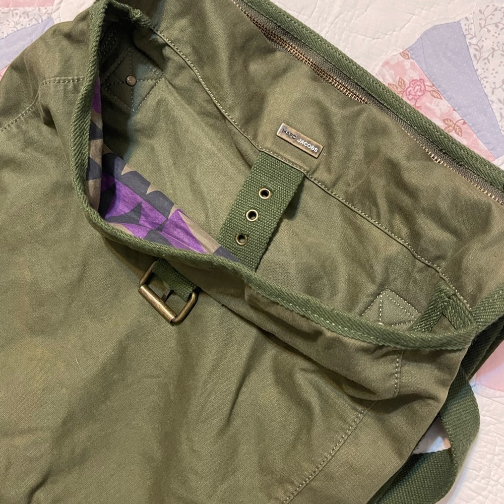 Marc Jacobs Military Army Bag Briefcase Cargo Suede Canvas Green Olive Messenger - Picture 6 of 7